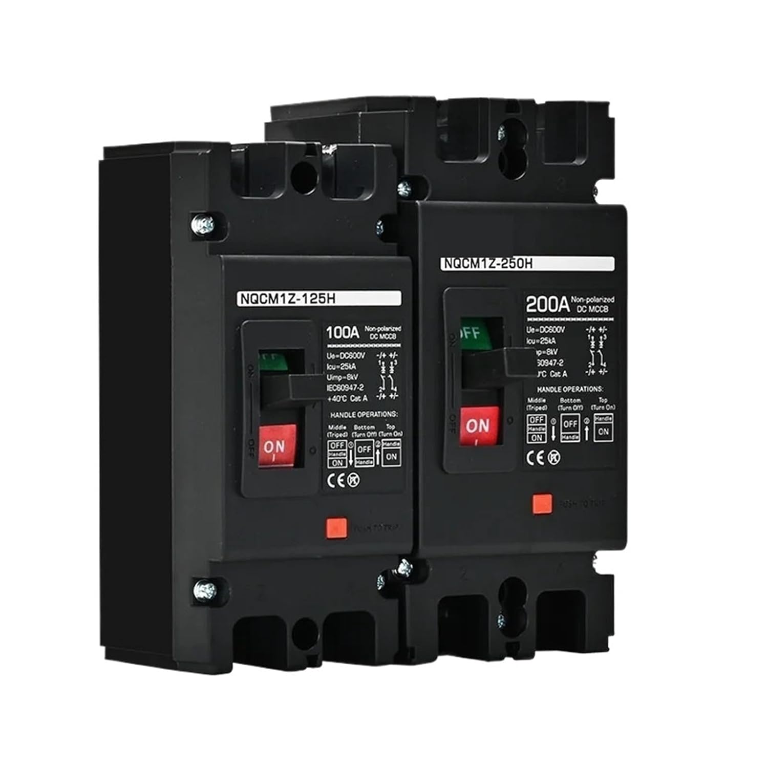 DC Circuit Breaker 2P 600V MCCB 63/80/100/125/200/250 Amp Recycle Fuse Solar Panel Battery Power Protecto Non Polarzied 25kAr(250A)