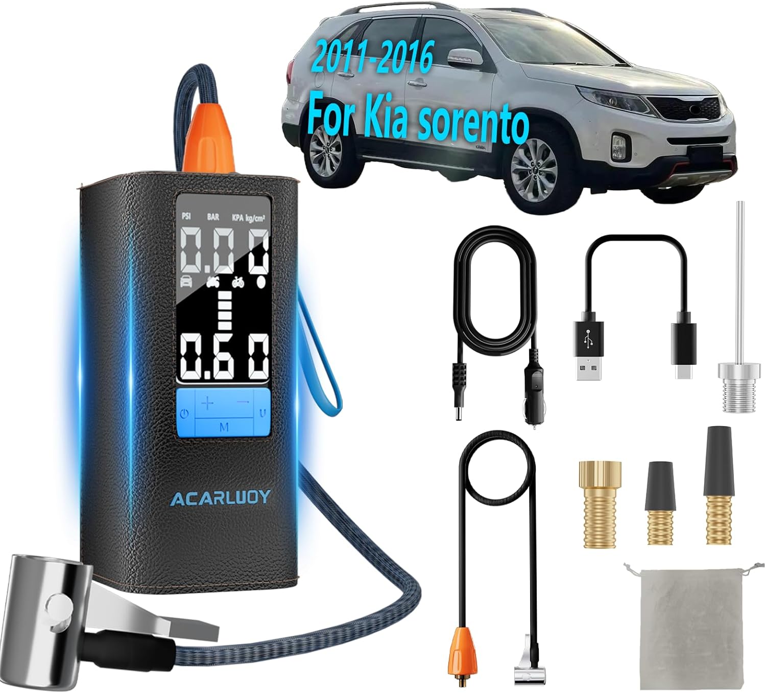 Portable Air Compressor Tire Inflator - 150PSI 6000mAh Cordless Air Pump for Car Tires, 3X Faster Inflation, LCD Display, Fit for Kia Sorento (2011-2016),tire air pump