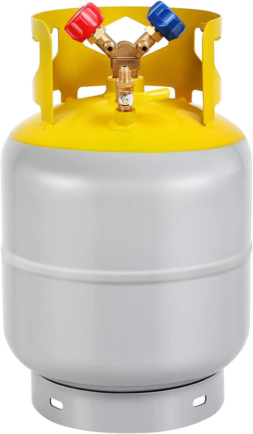 FAHKNS Refrigerant Recovery Tank 30 LB Reusable Recovery Cylinder Tank 1/4 SAE Y-Valve Recovery Can Without Float Switch for R12 R22, R134A, R410A etc Refrigerant Freon Recovery Tank Gray Yellow