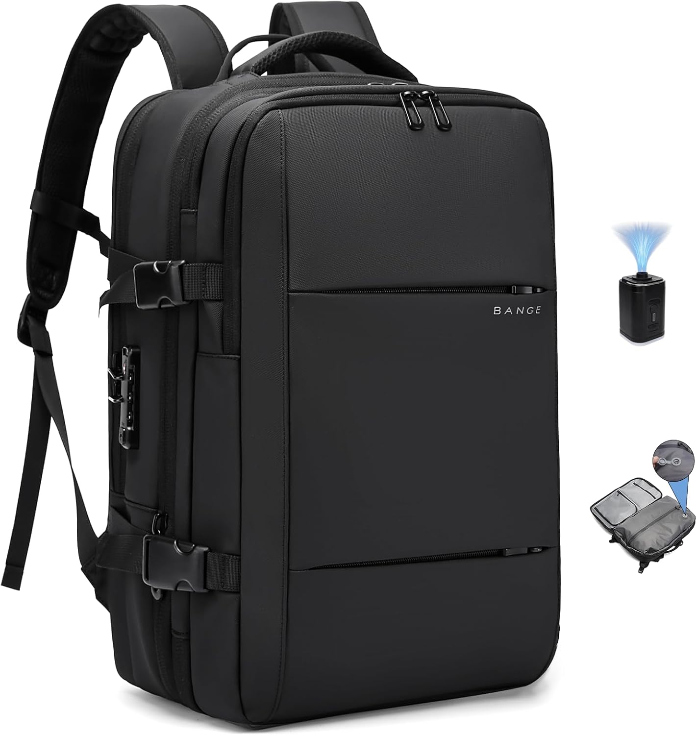 BANGE Air Vacuum Backpack with Pump,Air Packing Vacuum System Compression Back Pack, Expandable Anti Theft Backpack for Business Traveling