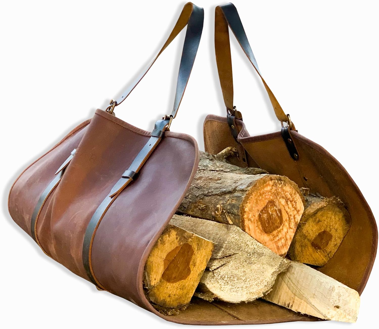 Leather Log Carrier Firewood Holder Bag Handmade Genuine Leather Firewood Holder Log Tote Bag Fireplace Log Carrier