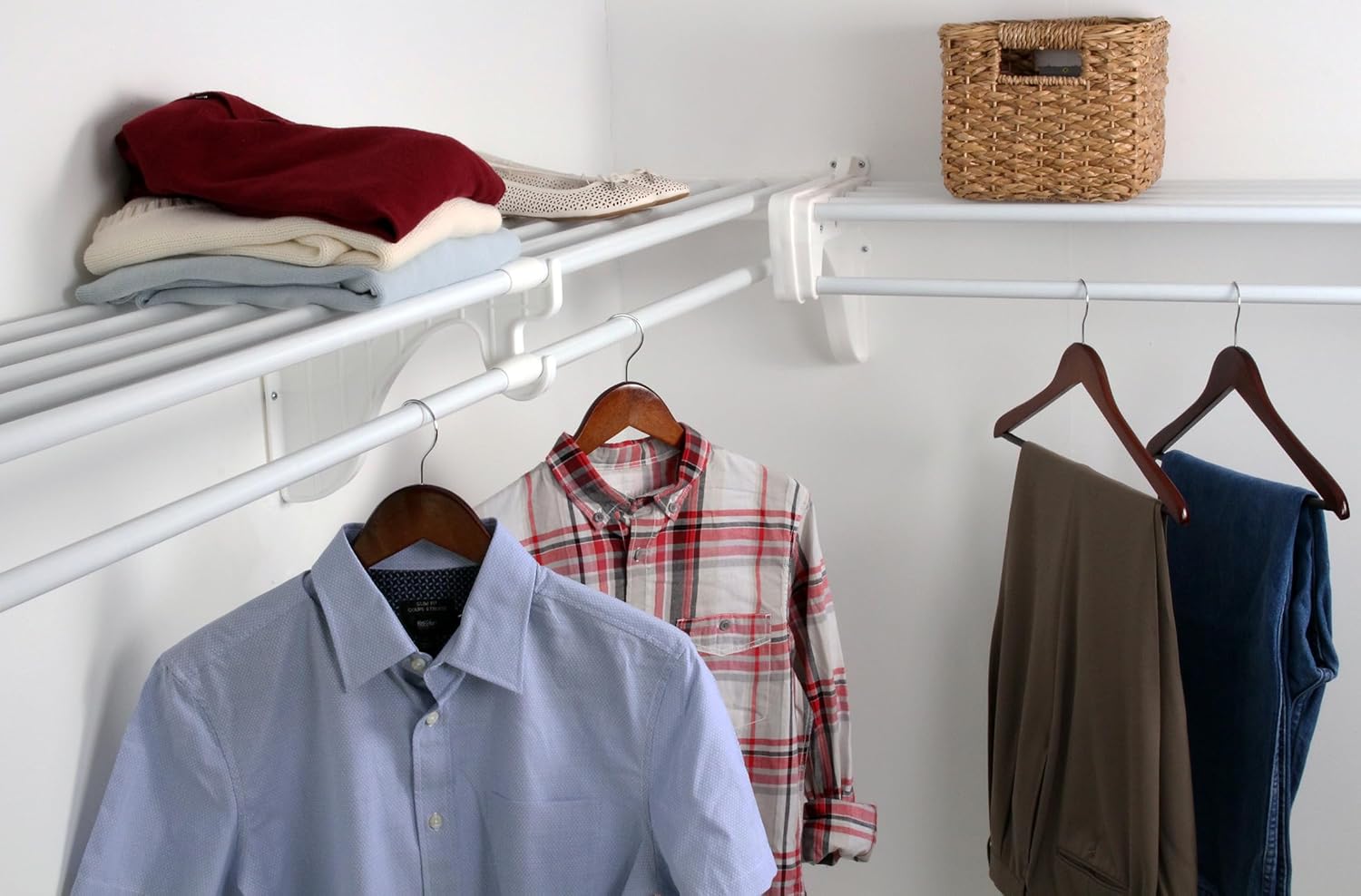 EZ Shelf - DIY Closet Organizer Kit - Expandable to 12.2 ft. of Hanging & Shelf Space - White