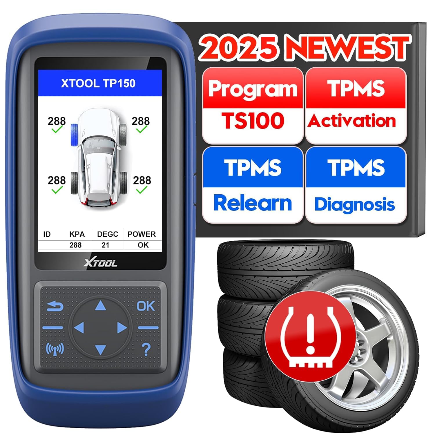 XTOOL TP150 TPMS Programming Tool, Universal TPMS Relearn/Reset/Activate Tool(315/433MHz), Tire Sensor Programmer for XTOOL TS100 Only, Tire Pressure Monitoring System Diagnostic Tool