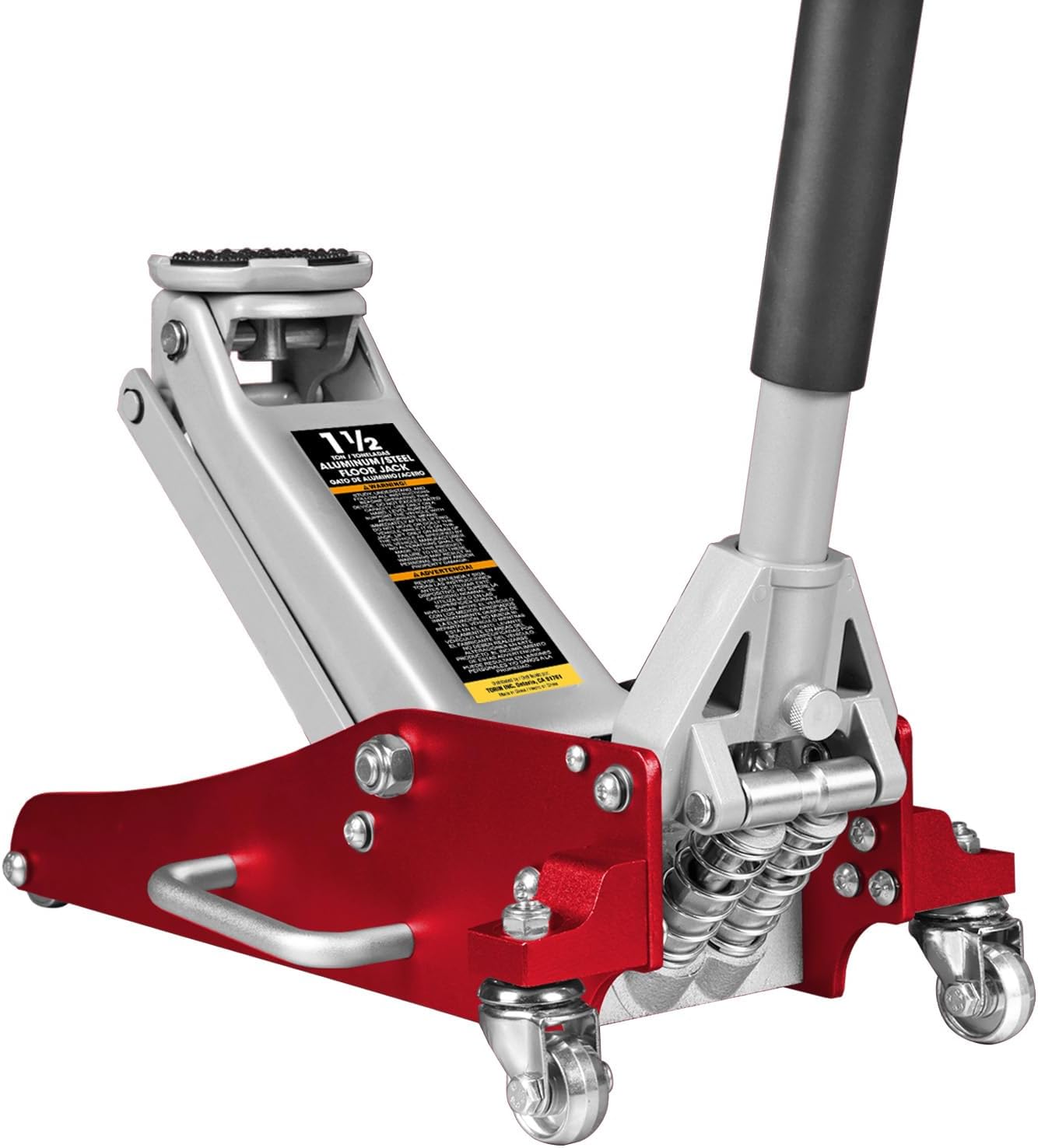 BIG RED AT815016LR Torin Hydraulic Low Profile Aluminum and Steel Racing Floor Jack with Dual Piston Quick Lift Pump, 1.5 Ton (3,000 lb) Capacity, Red