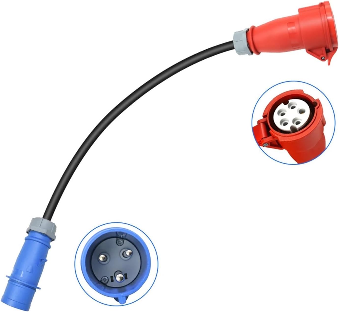 EV Charger Adapter 32A 3Phase CEE Red to 32A 1Phase CEE Blue for 22KW EV Charger Electric Car Charging(CEE Blue with Cable)