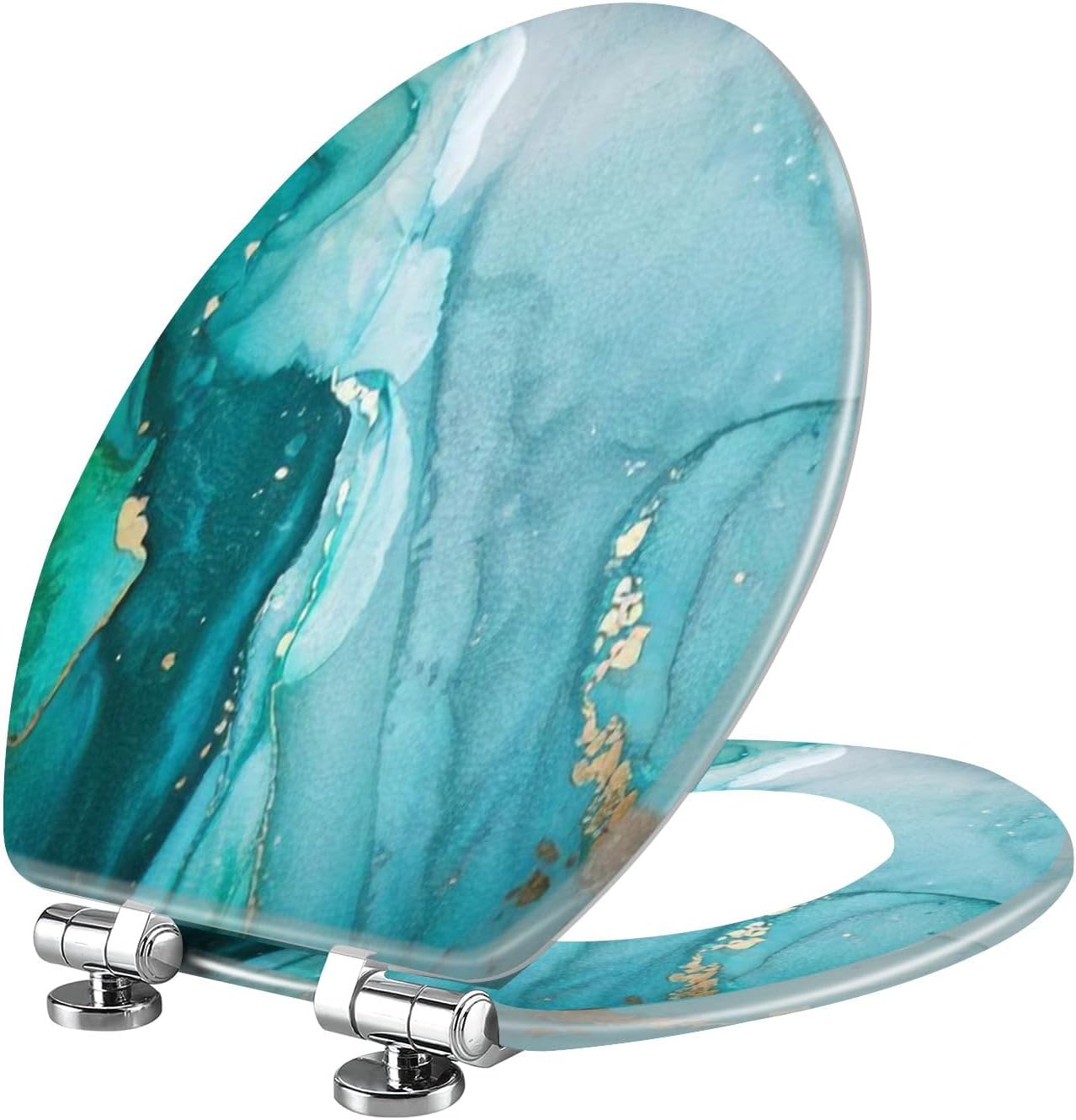 Elongated Toilet Seat, Blue, Marble Streaks, Resin, Quiet Close, Easy Clean & Install