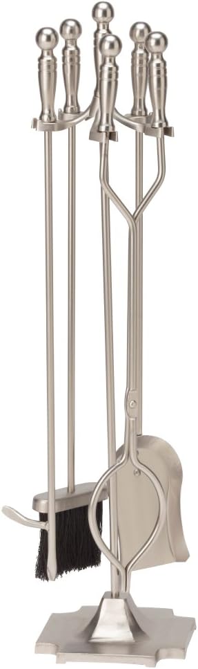 UniFlame 5-Piece Satin Pewter Fireplace Tools Set with Pedestal Place (F-7547)