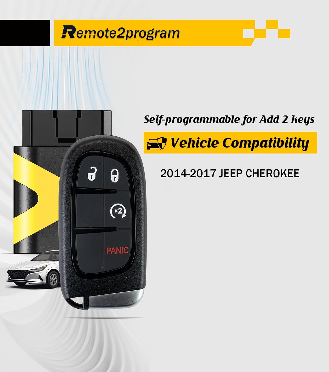 OBD Tool Car Key Programmer Kit for No Working Remote and Smart Keyless Entry Remote Control Replacement for 2014-2017 Jeep Cherokee with FCC: GQ4-54T (4 BUTTON/4A CHIP)