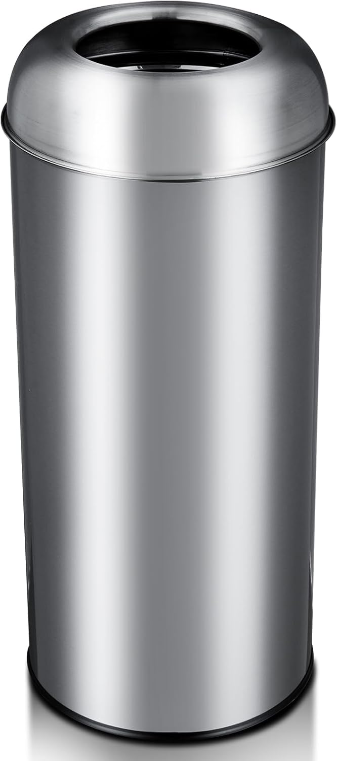 Towallmark 65L/17Gal Heavy Duty Open Top Commercial/Kitchen Trash Can, Fingerprint-Resistant Waste Bin for Office Bedroom Restaurant, Brushed Stainless Steel