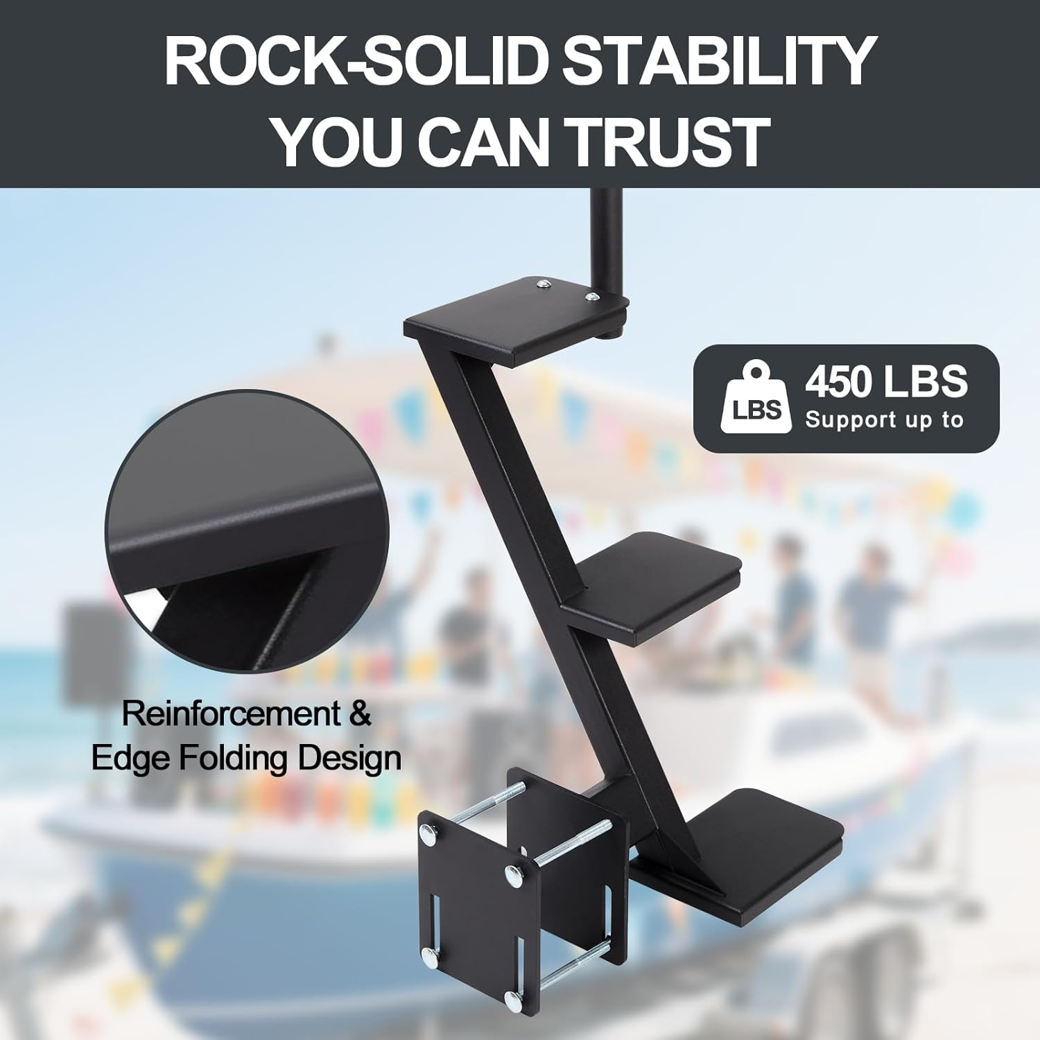 3 Step Boat Trailer Steps,Heavy Duty Boat Steps with Handle Boat Ladder Trailer Tongue Step, Universal Fit for Bass Boat, Pontoon Boat, Non-Slip Safe Access