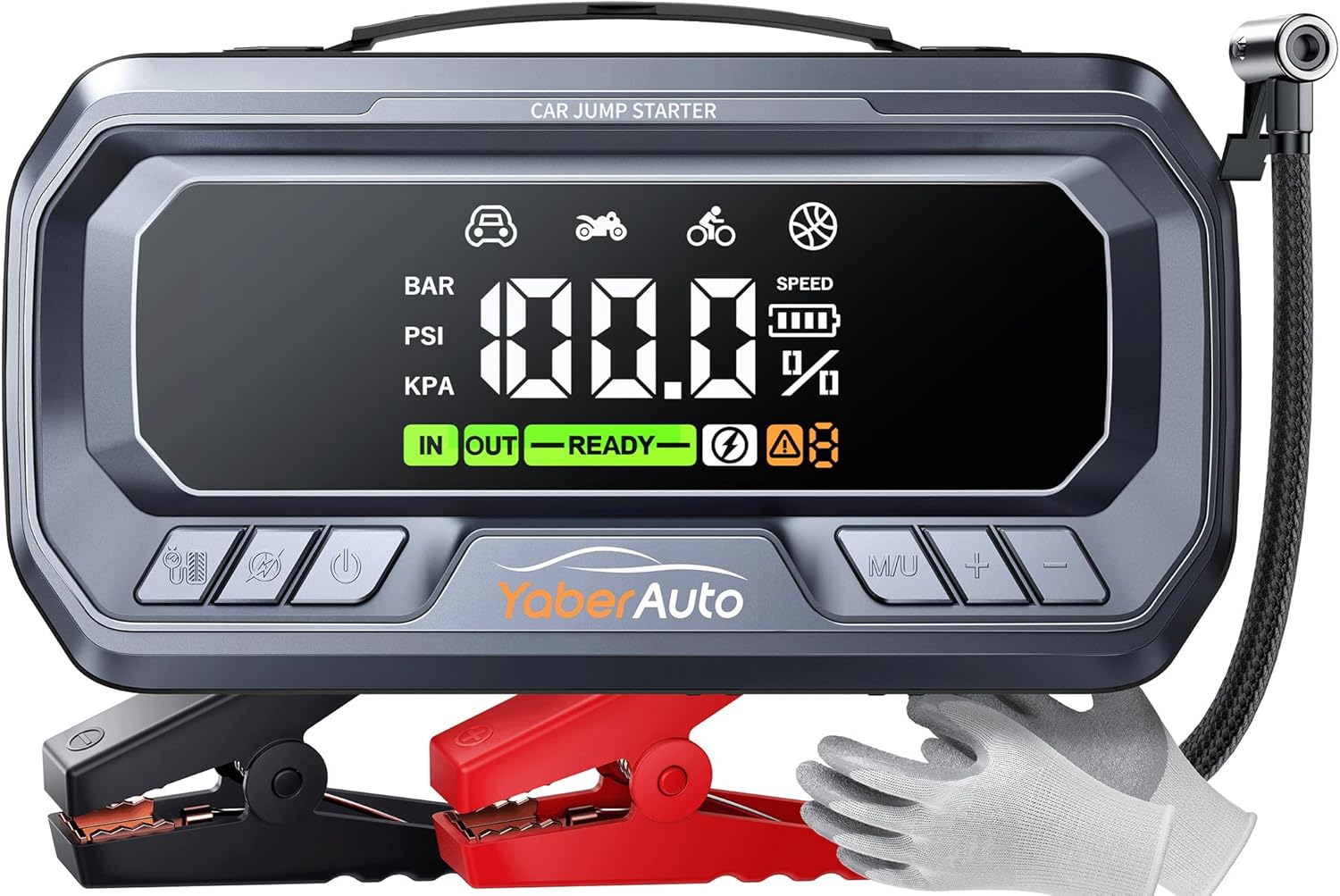 YaberAuto 12-in-1 Jump Starter with Air Compressor 8000A 160PSI 65W Charging, Portable Car Battery Jump Starter (All Gas/12L Diesel) Jump Box Car Battery Jumper Starter Portable Jumper Cables, 160W DC