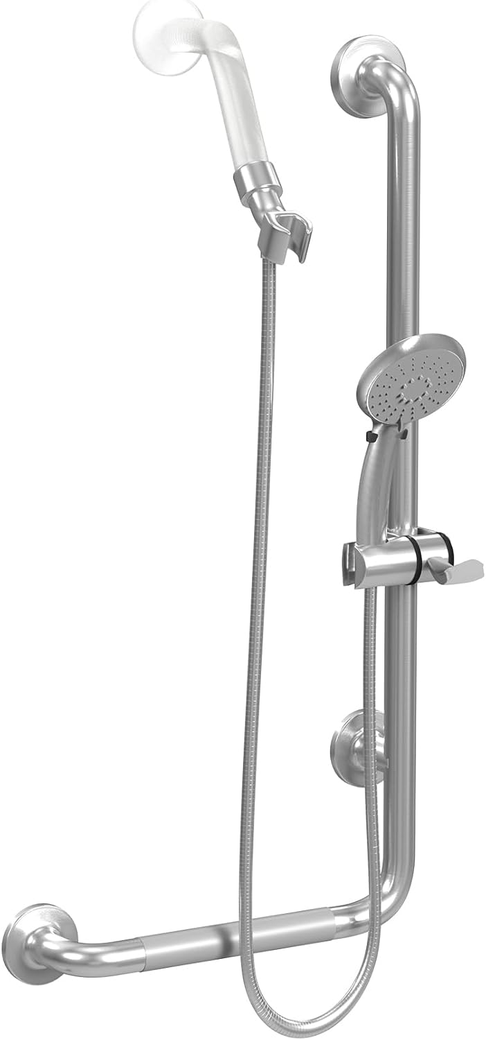 PULSE ShowerSpas 4001L-SSP ErgoSlideBar with Hand Shower, ADA Compliant, Left-Hand Grip, Polished Stainless Steel