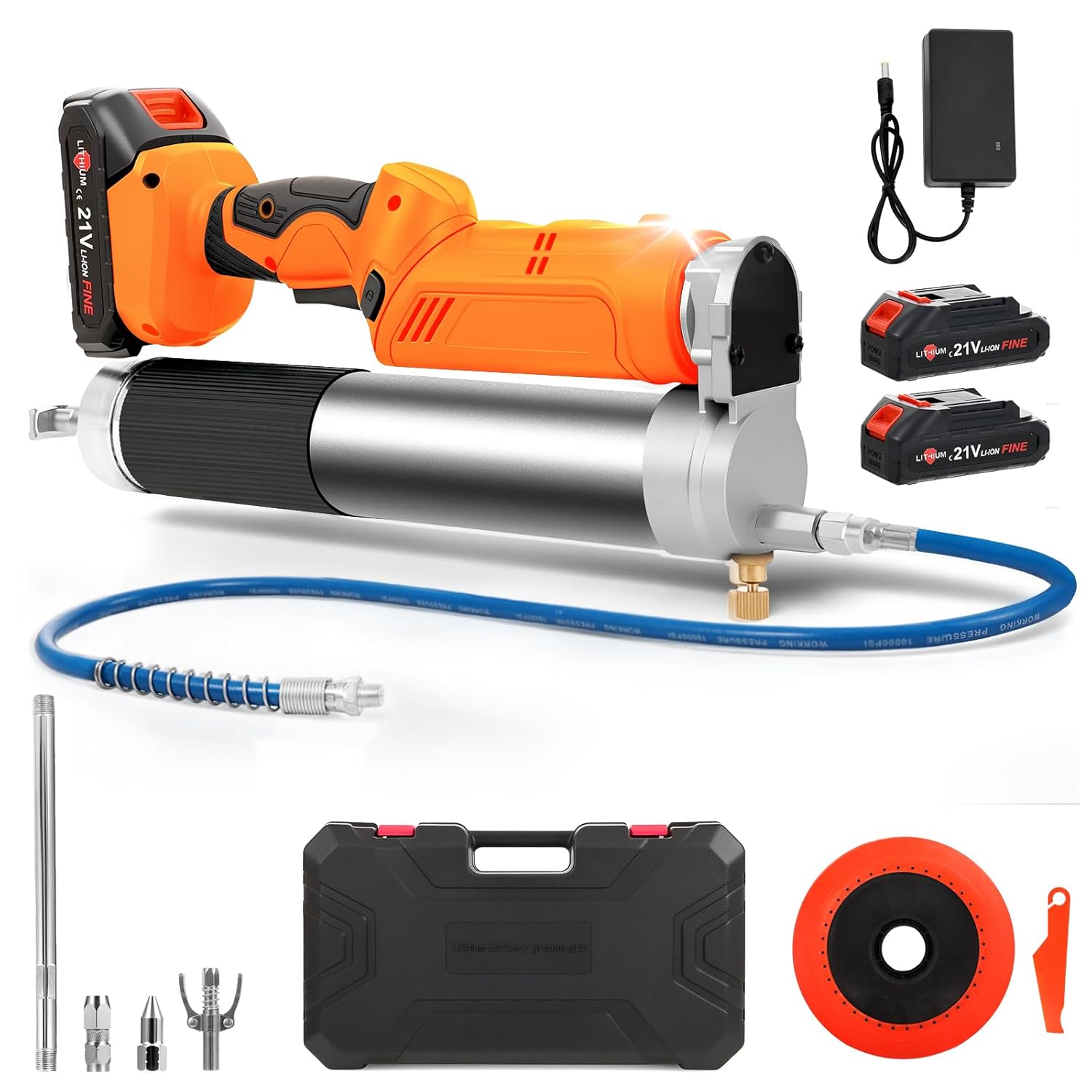 Electric Grease Machine, Cordless Battery Powered Grease Machine Kit with 2 * 2.0AH Batteries & Bright LED Light, 12,000 PSI 5.3 oz/min, Bulk Lubricant Only|Standard Cartridge