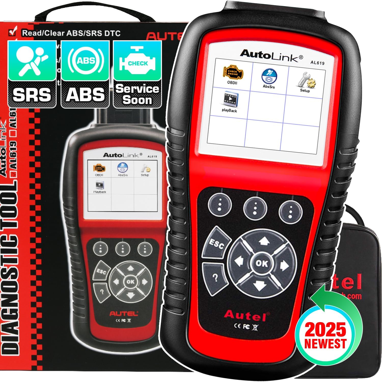 Autel AutoLink AL619 OBD2 Scanner, ABS SRS Airbag Warning Light Scan Tool, Turn Off Check Engine Light Car Diagnostic Tool, 10 OBDII Test Modes, Live Data, Freeze Frame, 2025 Up of ML619 AL519 ML519