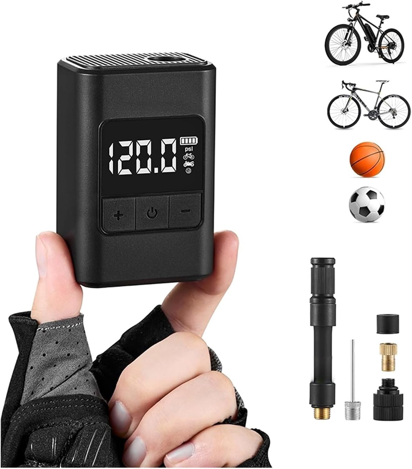 Fit for Portable Bike Pump 120PSI - Rechargeable Type-C Wireless Air Inflator Bikes, Motorcycles & Balls