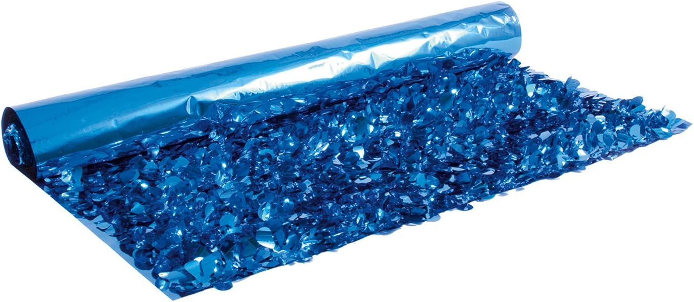 CC Home Furnishings 15' Blue Contemporary Metallic Floral Sheeting Party Streamers