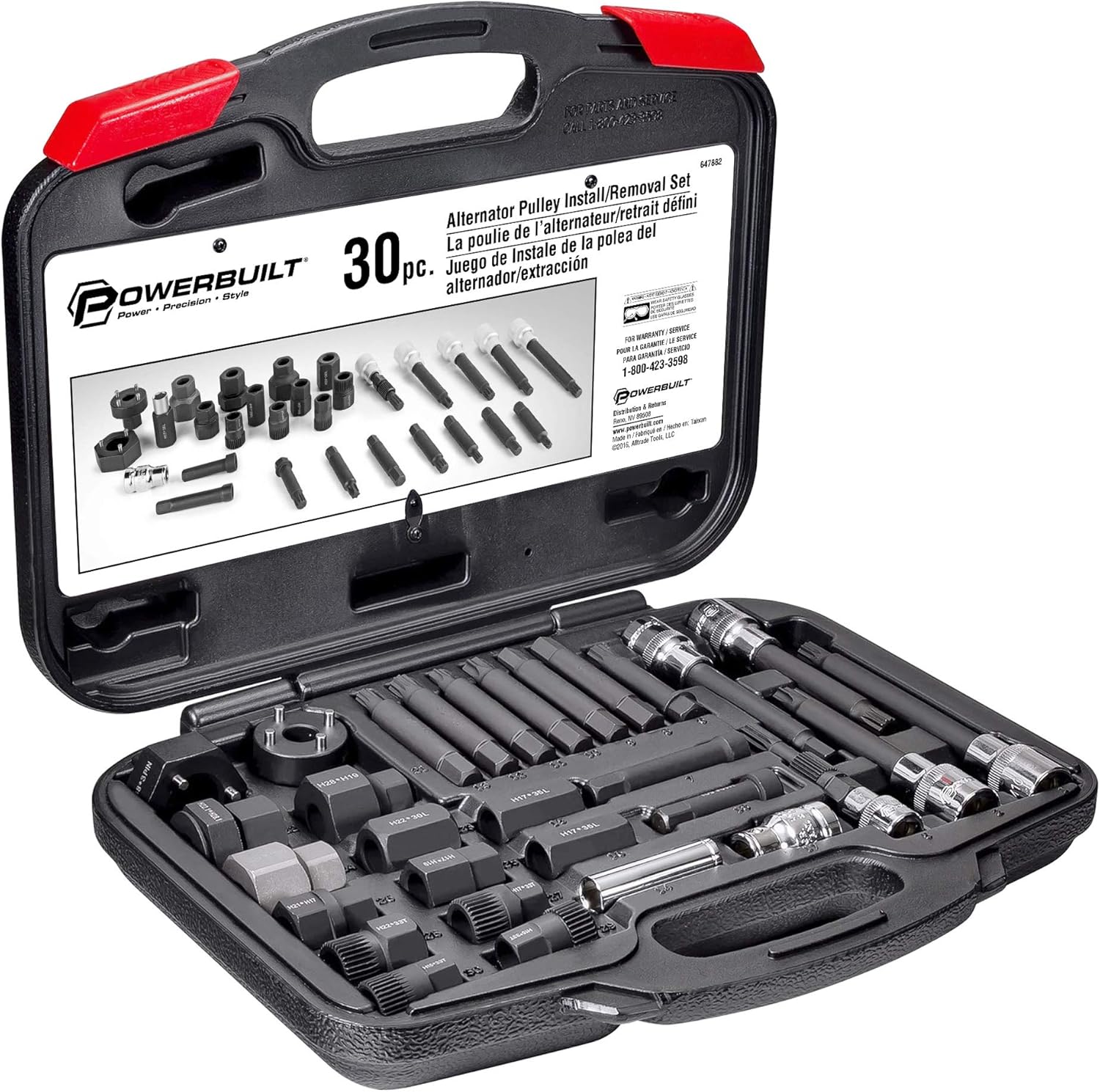 Powerbuilt Alternator Puller Kit, Specialty Tools Car Engine & Vehicle Drive Trains, Steering Pulley Installer, Spline Adapters, 30 Piece 647882