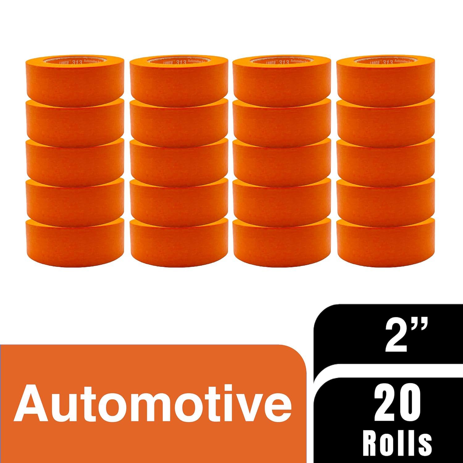 LAUCO Orange Automotive Refinishing Masking Tape 2 in x 60 yd (20 Rolls) – Autobody Painters Tape, UV, Moisture & Heat Resistant, No Residue, Multi-Purpose Bulk