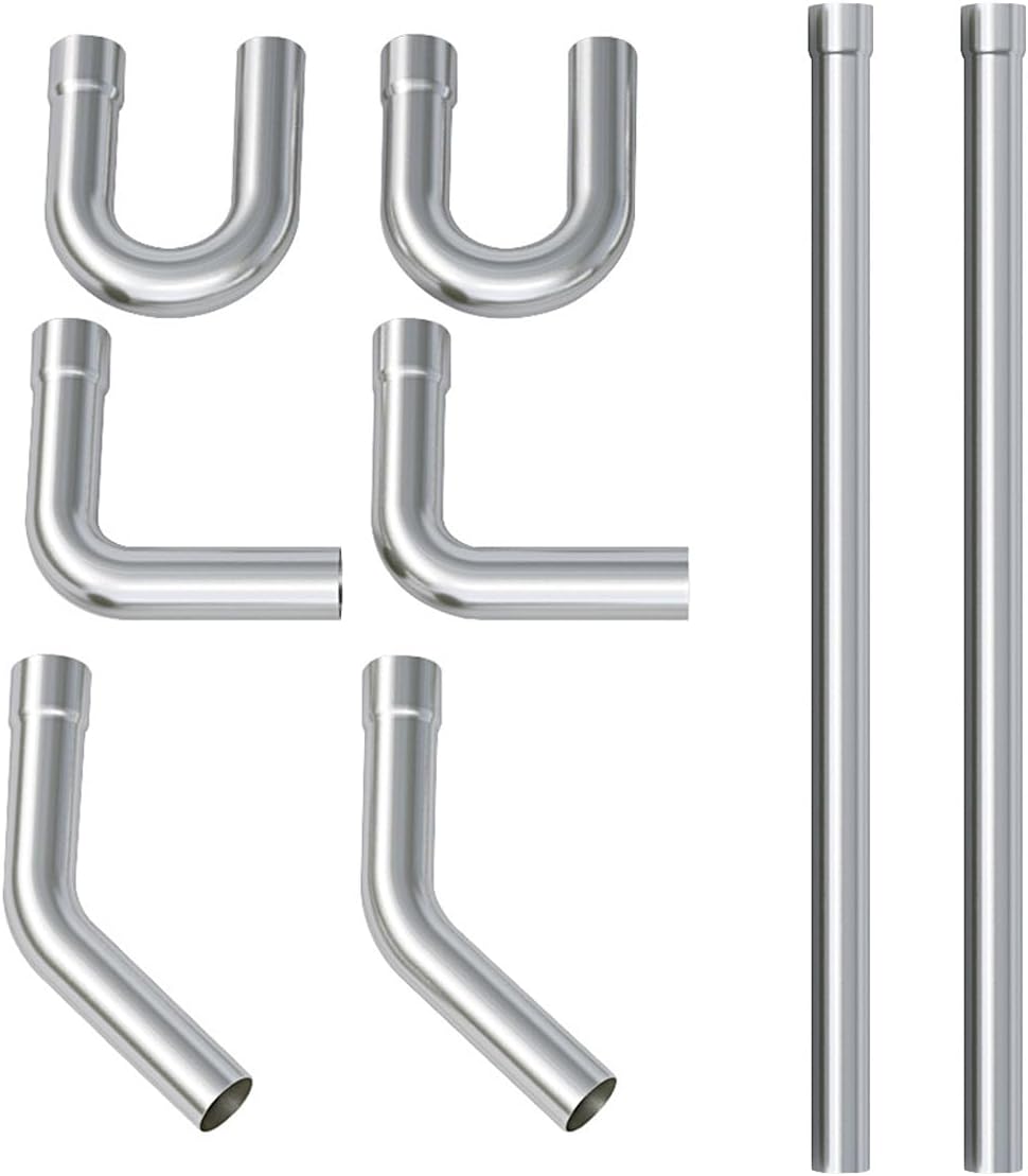 A-KARCK Stainless Steel Mandrel Bends 8 Pcs, 2.5 Inches 304 Stainless Steel DIY Custom Exhaust Tubing Pipe Straight & U-Bend Kit, Universal Fit