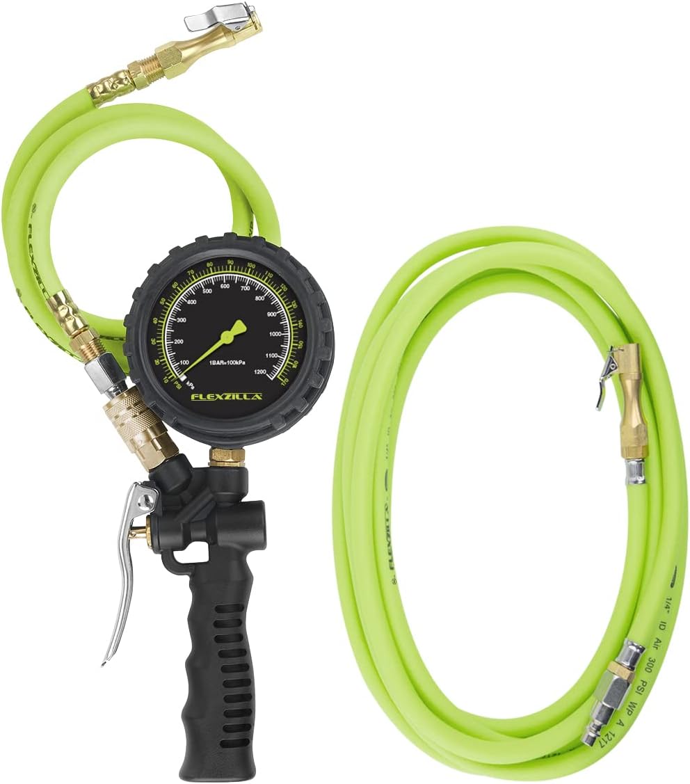 Flexzilla Inflator Kit with 3 ft. and 15 ft. Quick Connect Hose, Lock-On Chuck (0-170 PSI) - AL2025FZ-2