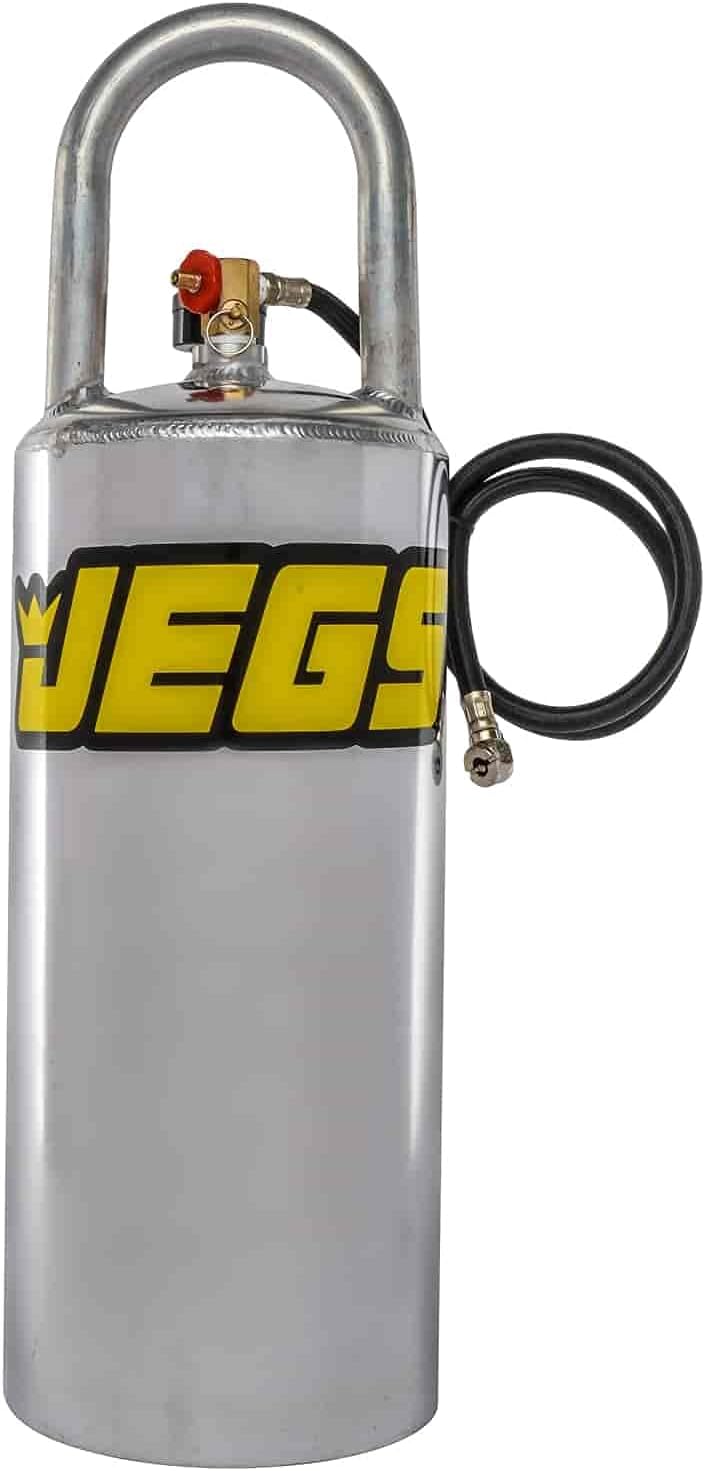 JEGS Portable Aluminum Air Tank | 3 Gallon Capacity | Vertical Design | Overall Height 24” | Maximum 125 PSI | Includes Gauge, 36” Hose, and Pressure Relief Valve