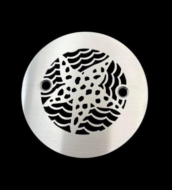 4-1/4 Inch Round Shower Drain Cover, Starfish Design (Brushed Stainless Steel)