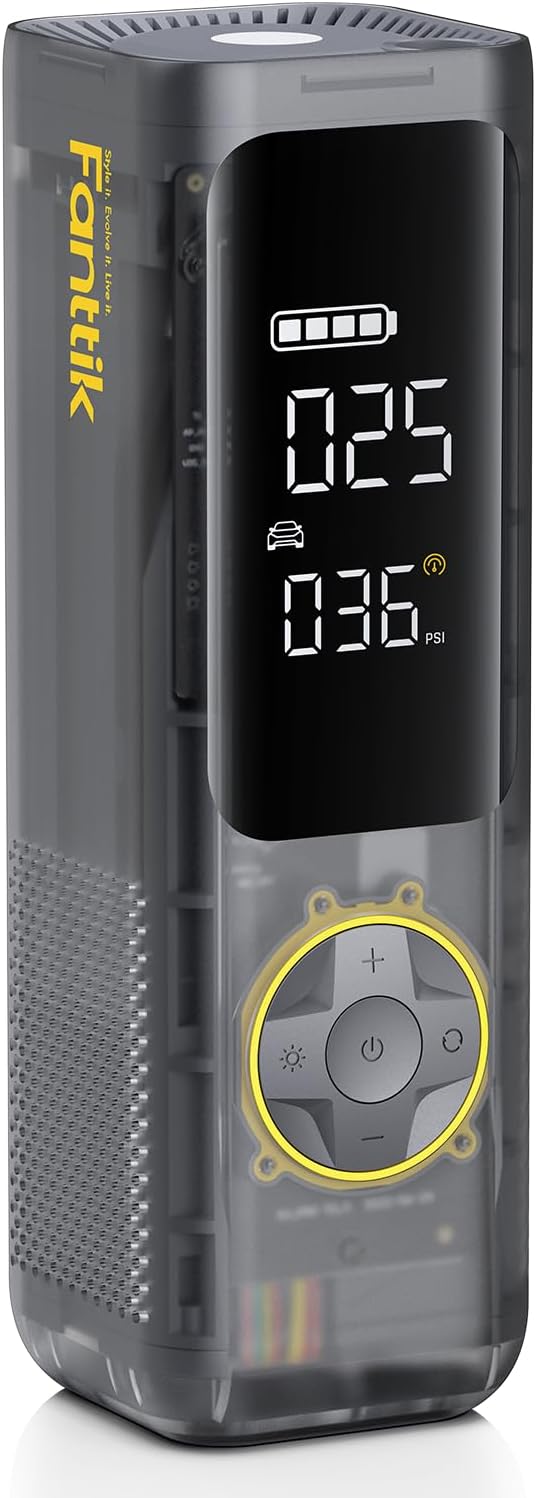 Fanttik X8 APEX Tire Inflator Portable Air Compressor, 1 Min Fast Inflation, 150PSI Cordless Tire Inflator with LED Dual Screen, Suitable for MPV, Car, Bike, Motorcycle, Up to 26.3″ Tires