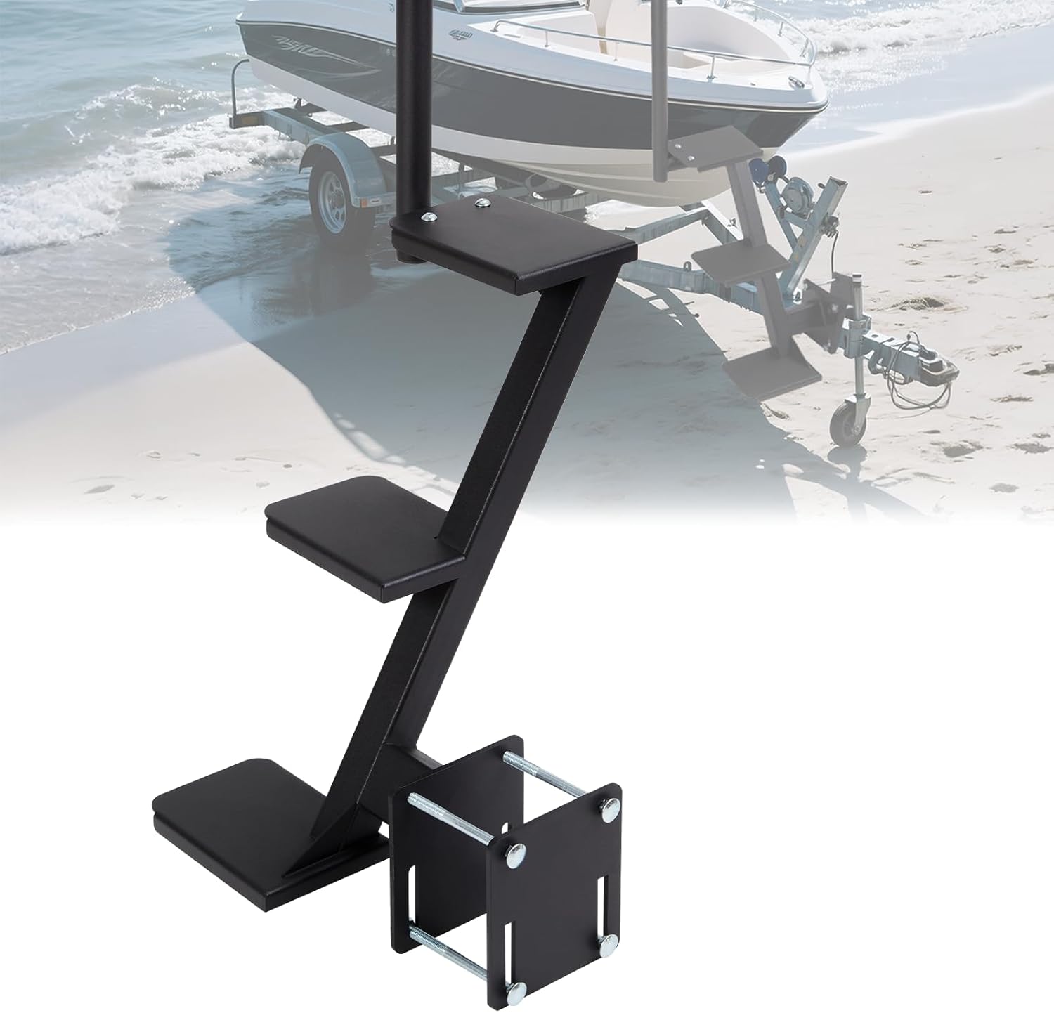 3 Step Boat Trailer Steps,Heavy Duty Boat Steps with Handle Boat Ladder Trailer Tongue Step, Universal Fit for Bass Boat, Pontoon Boat, Non-Slip Safe Access