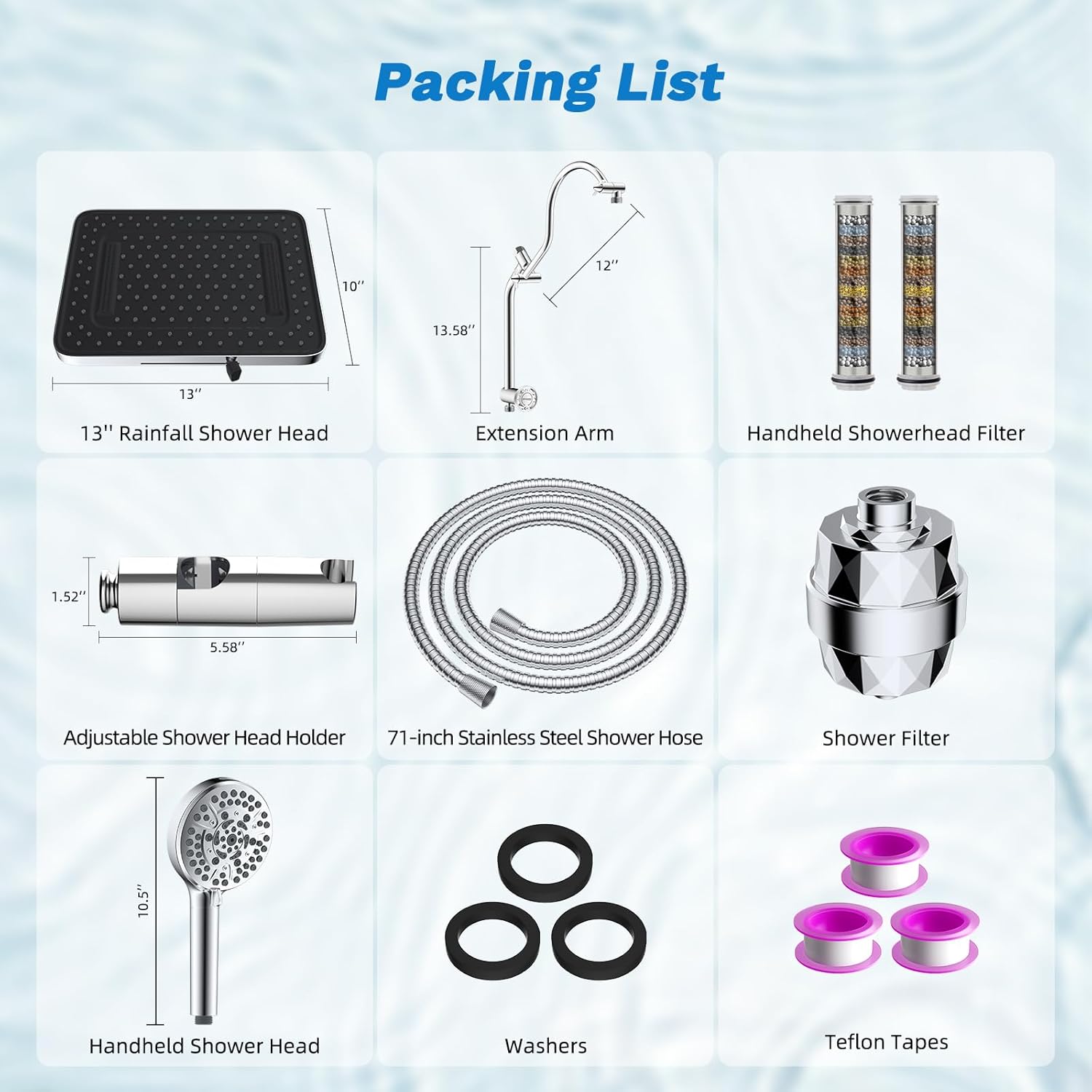 Hibbent Upgraded 13'' Shower Head Combo, High Pressure 5 Spray Rainfall Showerhead, 10 Spray Mode Handheld, All Metal Easy Reach 4-way Diverter Shower Arm with Pause Mode, 71'' Hose and Holder, Black