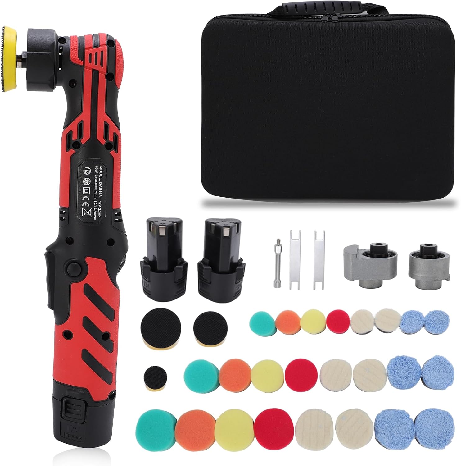 Mini Car Polisher, 12V Cordless Multi Polisher, Cordless Car Buffer Polisher with 6 Speeds, 60min Battery Life, 3 Shafts,Compact Size, Car Detailing Tool for Headlights, Wheels, Trunk