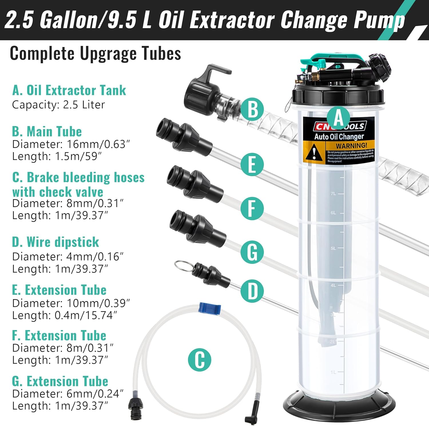 Estune 2.5 Gallon/9.5 L Manual Pneumatic Fluid Extractor, Automotive Oil Extractor Pump Oil Vacuum Changer with 5 Pcs Brake Bleeding Hose for Car, SUVs, Truck, Yachts