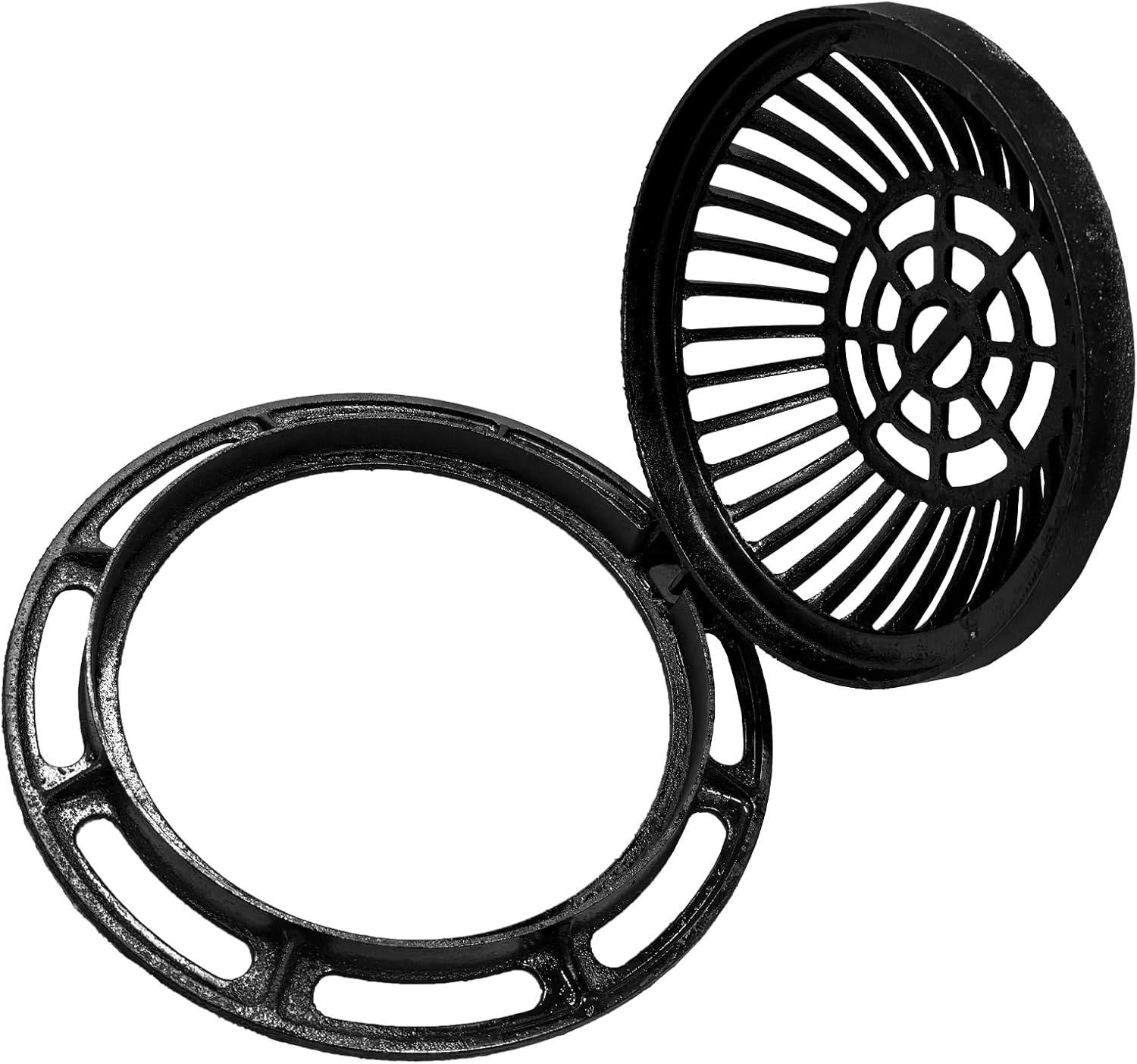 12in Ductile Iron Atrium Drain Grate and Frame,Dome Durable Metal Overflow Relief Gully Dome Grate with Bolted Down Base,Cast Iron Sewage Drain Grates for Garden,Yard,Lawn(Overall Size 14.2