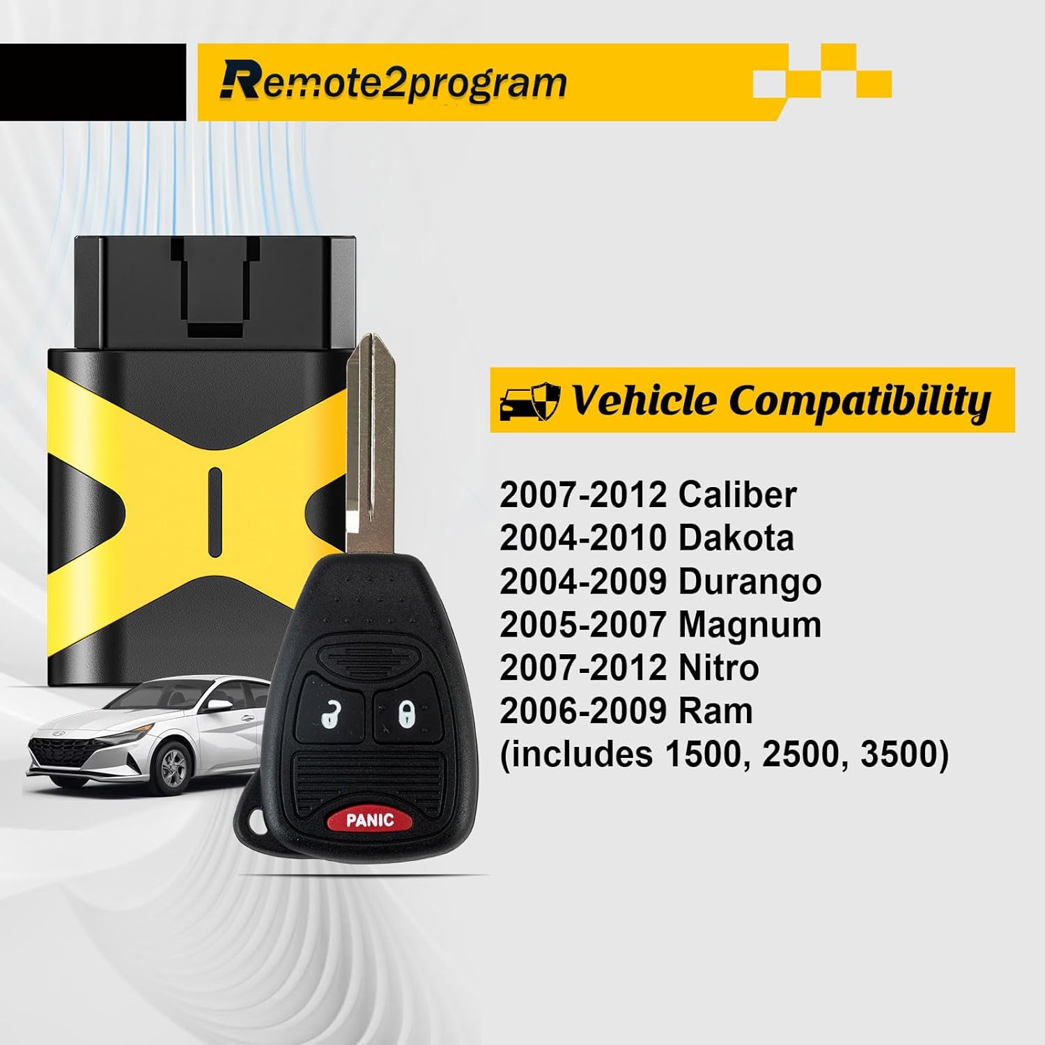 Uncut Blade Self Programmable Car Key Fob for No Working Key Replacement for 2006-2009 Dodge RAM 1500 2500 3500 4000 with FCC: KOBDT04A (3 Button)