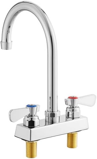 Deck-Mounted Faucet, Chrome Plated Brass, 6 Inch Swivel Gooseneck Spout, 4 Inch Centers, 2 GPM Flow Rate, Lever Handle