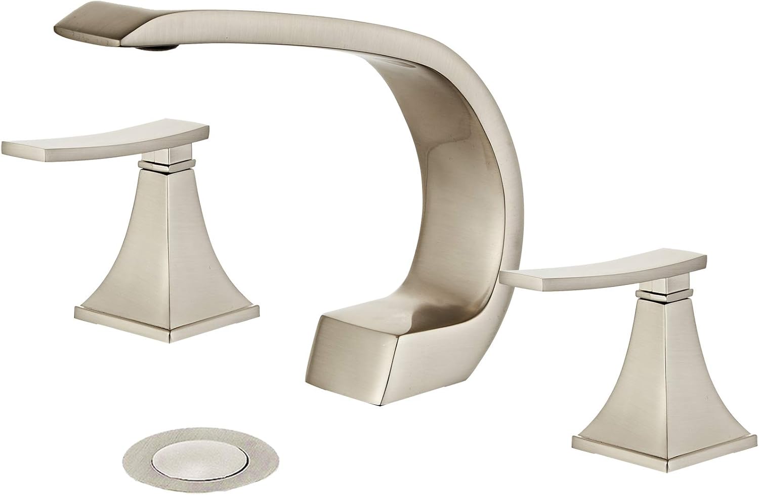 Wovier Brushed Nickel Widespread Bathroom Sink Faucet,Two Handle Three Hole Brass Lavatory Vanity Faucet,8-16 Inch Basin Mixer Tap with Pop Up Drain Assembly