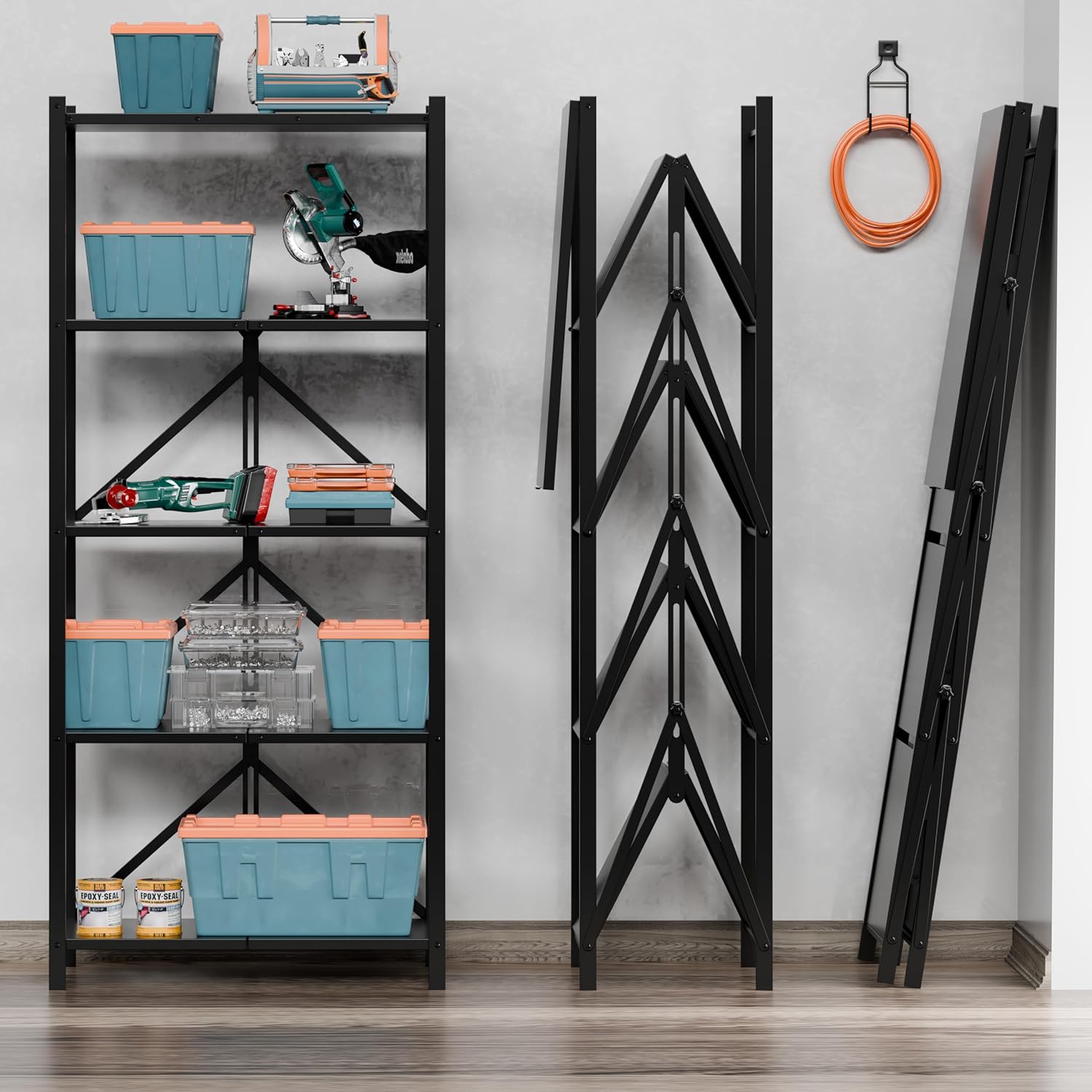 5-Shelf Shelving Unit Heavy Duty Collapsible Standing Storage Shelf Units for Laundry Bathroom Kitchen Pantry Closet