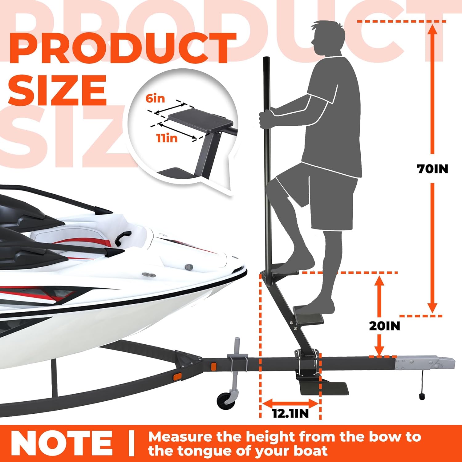 3-Step Boat Steps for Trailer with Handle,Heavy Duty Non-Slip Boat Trailer Steps Universal Fit for Bass/Pontoon Boat Trailers