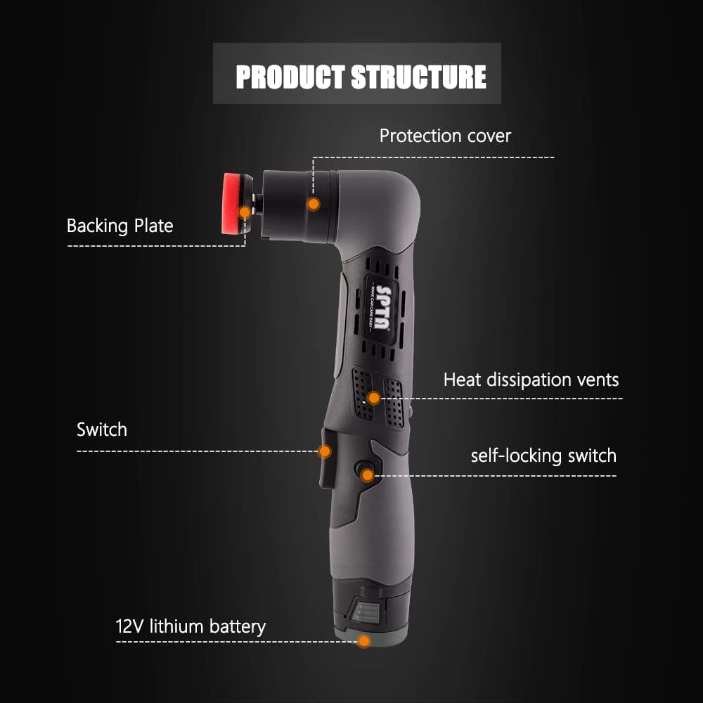 SPTA Cordless Mini Car Polisher 12V Scratches Killer Car Polisher RO/DA Cordless Polisher with Polishing Pad for Polishing, Sanding and Cleaning (Sets 1)