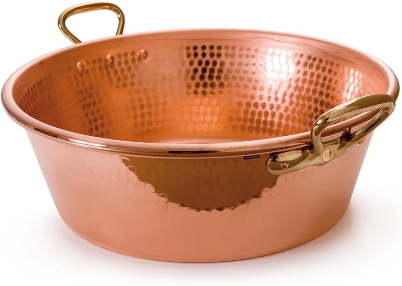 Mauviel M'Passion 1.2mm Hammered Copper Jam Pan with Brass Handles, 17.3-qt, Made in France