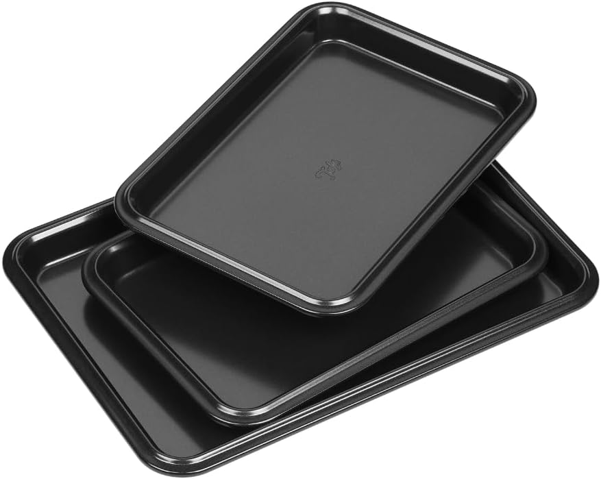 Tala Performance Baking Tray Set of 3, Professional Baking Trays for Oven Non Stick, Steel Oven Tray for Cooking & Roasting - 34.5x24.3x2.1 cm Tray & 26.6x19.3x2.1 cm Trays