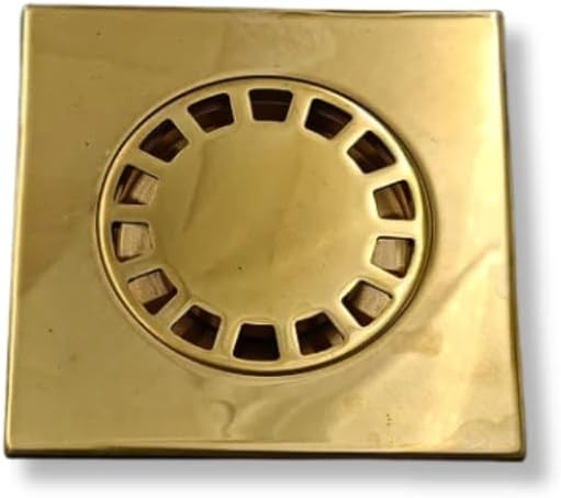 Unlacquered Brass Square Floor Drain, Shower Floor Drain with Removable Cover, Antique Brass Drain Cover (4 x 4 Inches)