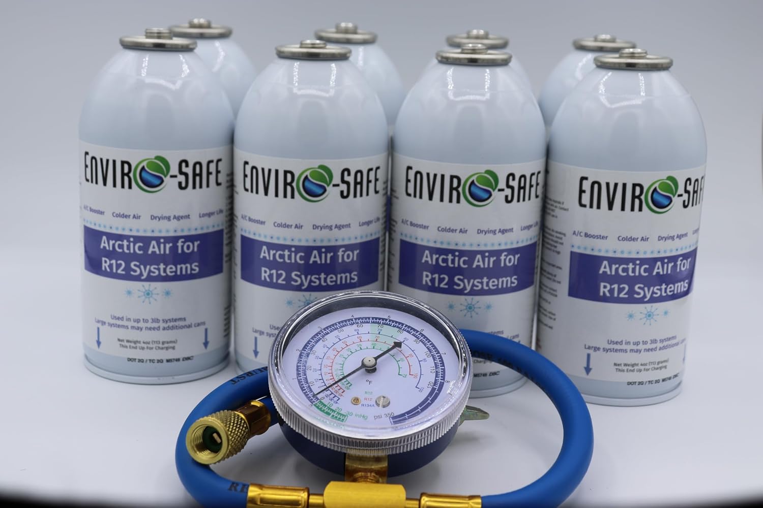 Generic Arctic Air for R12 w/Charging Hose (6 Can Kit with Gauge), Green, ES12AH3