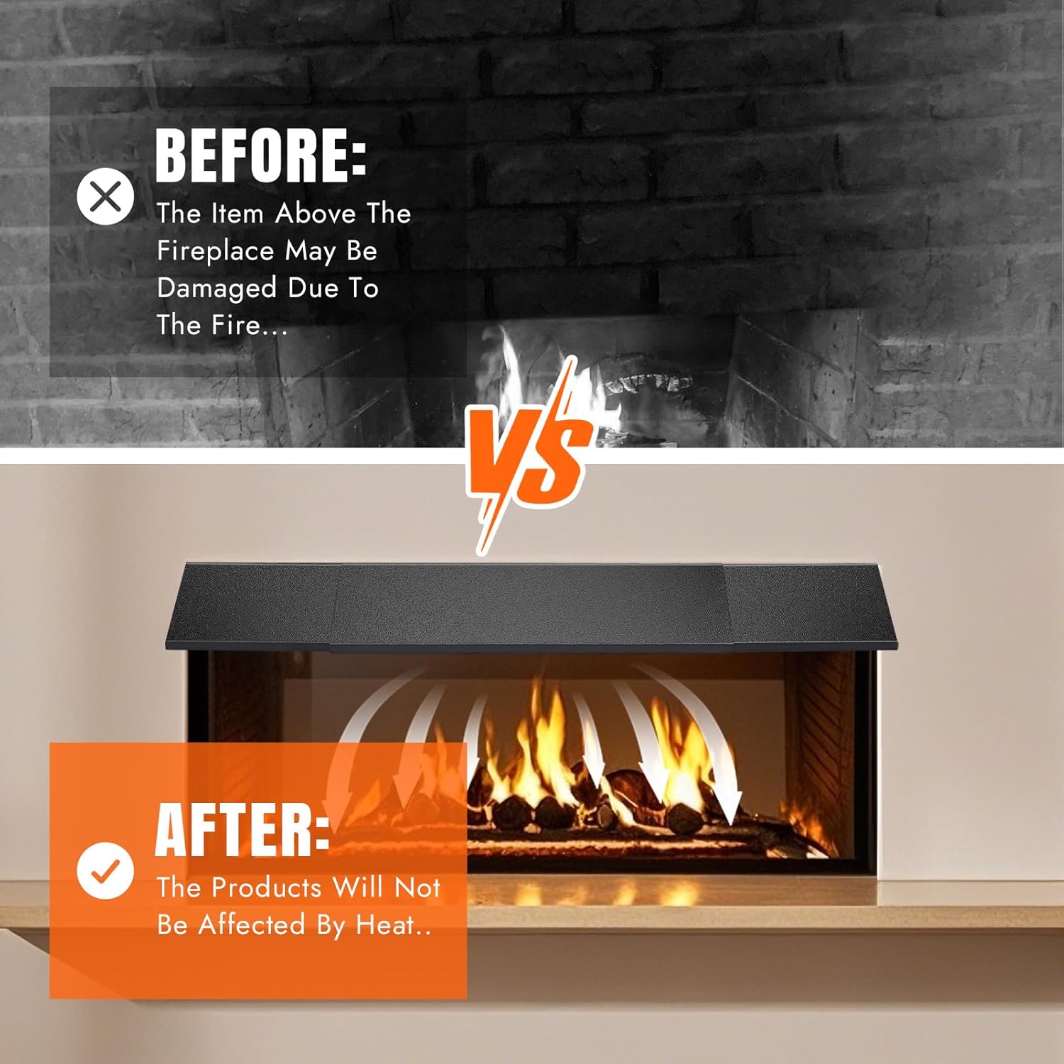 6 Inch Adjustable Fireplace Hood & Heat Deflector – 28 to 48 Inch Fireplaces Hood Heat Smoke Guard Shield Mantel Protects from Heat Damage (Black)