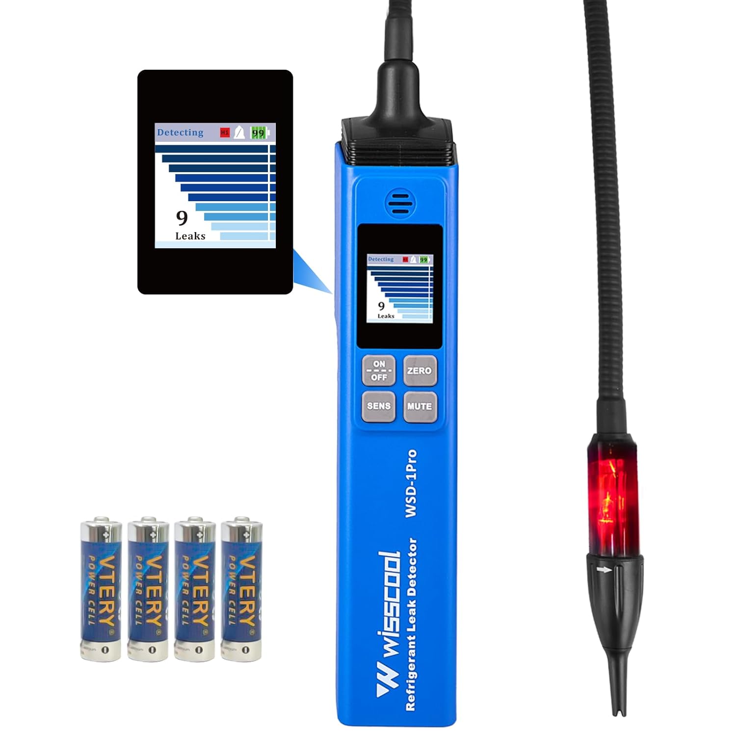 HVAC Refrigerant Leak Detector with Light Alarm, Freon Leak Detector, Freon Sniffer Halogen Gas Leak Detector Sensor Probes,for R134A R1234yf R22 R410A (Color LED)