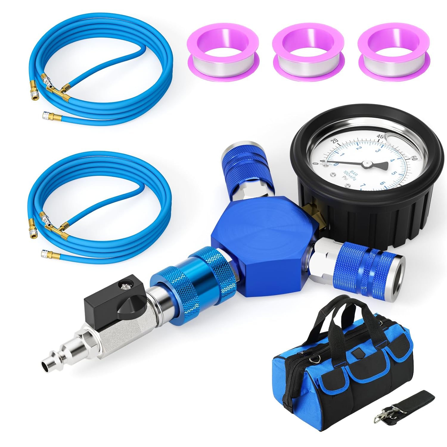 GASHER 4 Tire Inflation Deflation System with Liquid Filled Pressure Gauge, for Car Trucks Off Road Vehicles Compatible with Compressors