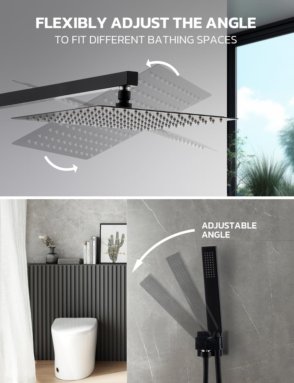 12 Inch Shower Faucet Set, High Pressure Shower Systems with Rain Shower and Handheld, Matte Black Shower Head and Handle Set, Angle Adjustable Wall Mounted Shower Valve Kit