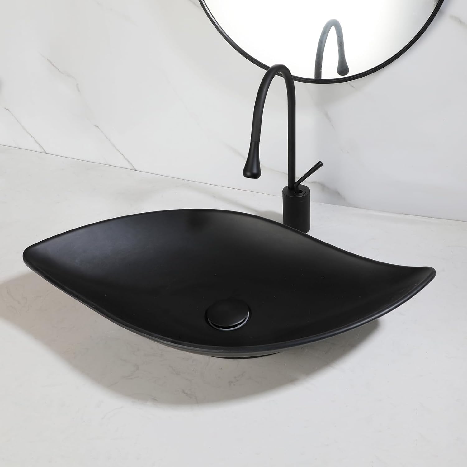 Oval Black Bathroom Vessel Sink With Faucet And Drain 26