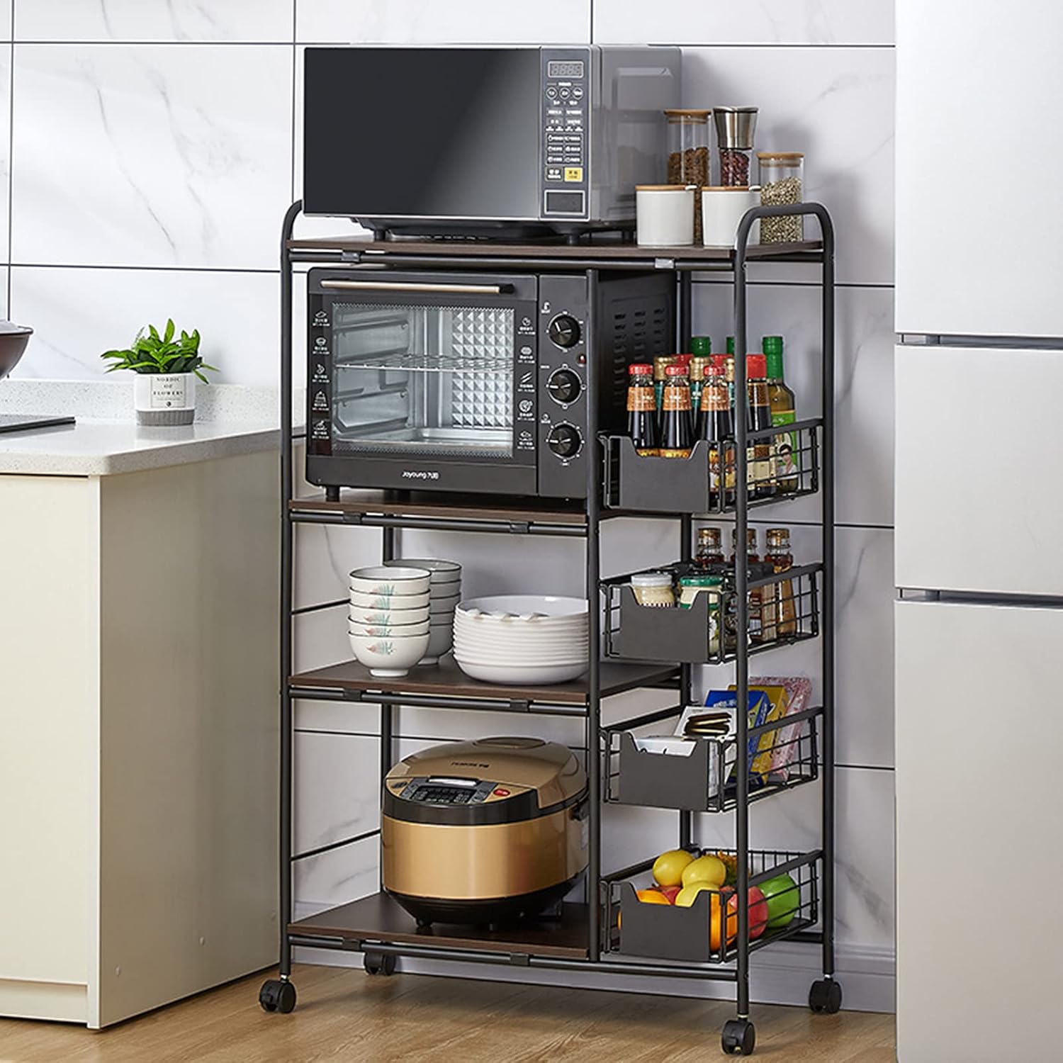 Gdrasuya10 5 Tier Kitchen Baker’s Rack,Free Standing Kitchen Utility Storage Shelf Rack Organizer,Microwave Oven Stand with Casters,100 pounds Load Capacity