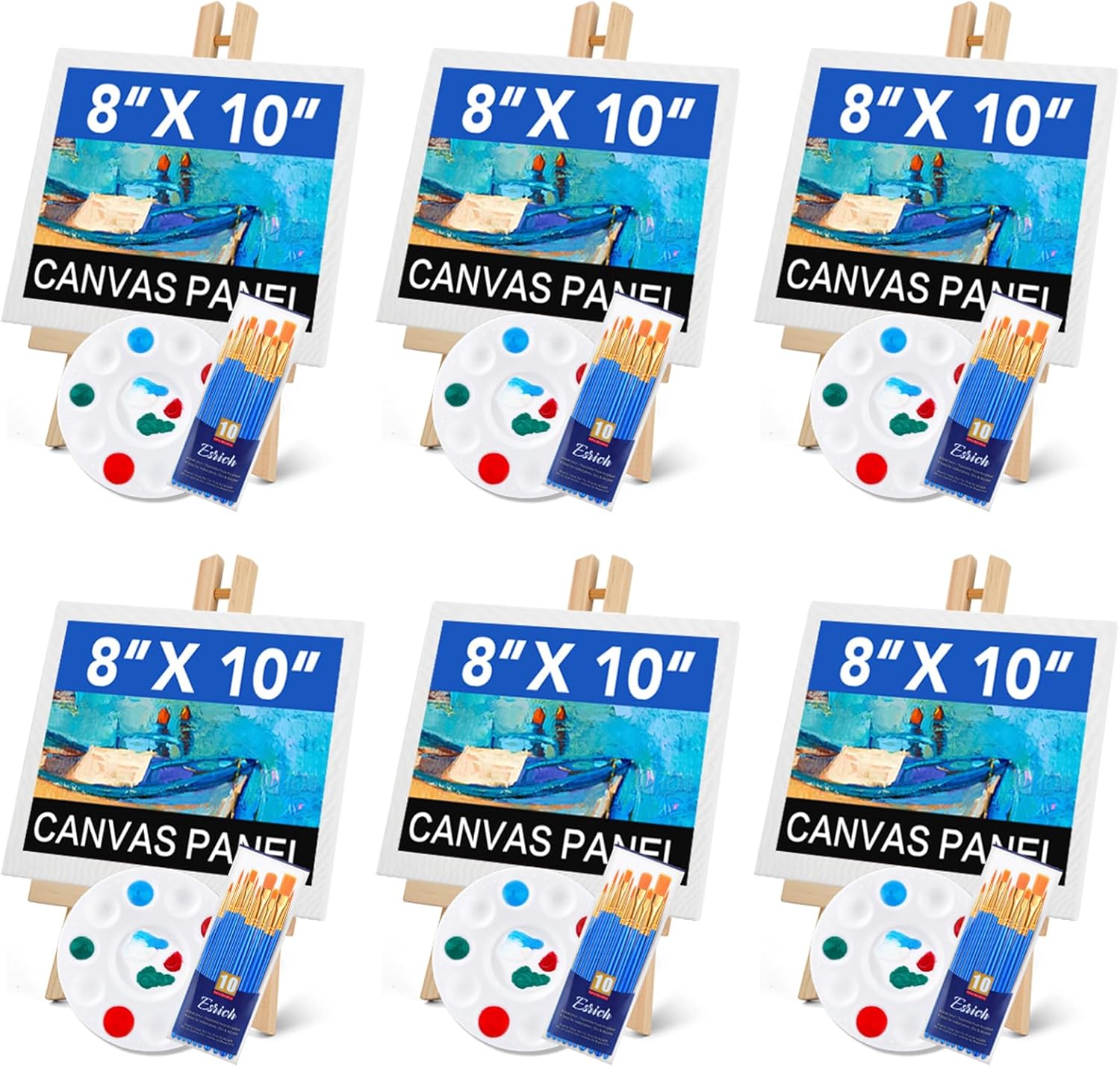 ESRICH 234 Pack Canvas with Easel Set 8 x 10 in Canvas Boards with 11.8 in Wooden Easels, Paint Brushes Canvas Panel Painting Kit for Acrylic Oil Watercolor Beginners Art Crafts Sip and Paint Party