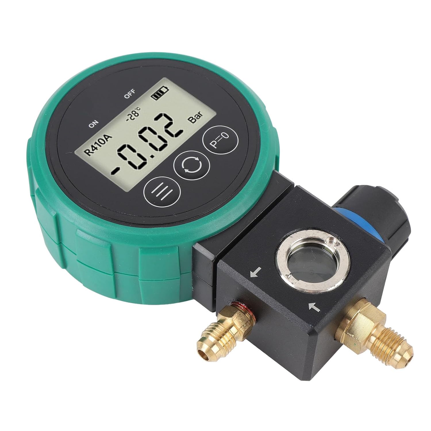 Marhynchus Digital HVAC Pressure Set with Hose and Adapter 0-5MPa Coolant Refilling Pressure Meter with Ball Valve Design Timed Shut Off Overpressure Alert for Air Conditioning System